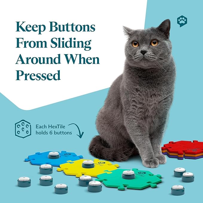 FluentPet Speak Up! Key Vocab Kit with Clearer Upward-Facing Sound - 12 Recordable Buttons w/Pre-Installed Batteries, 6 HexTile Button Mats - Training Dog & Cat Communication Buttons