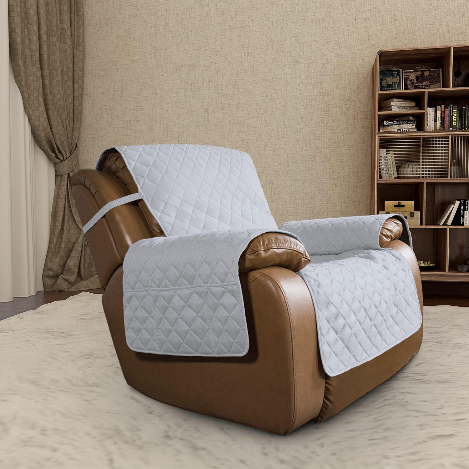 Easy-Going Oversized Recliner Chair Cover Reversible Sofa Cover Water Resistant Couch Cover Furniture Protector with Elastic Straps for Pets Dog Cat (Oversized Recliner, Light Gray/Light Gray)