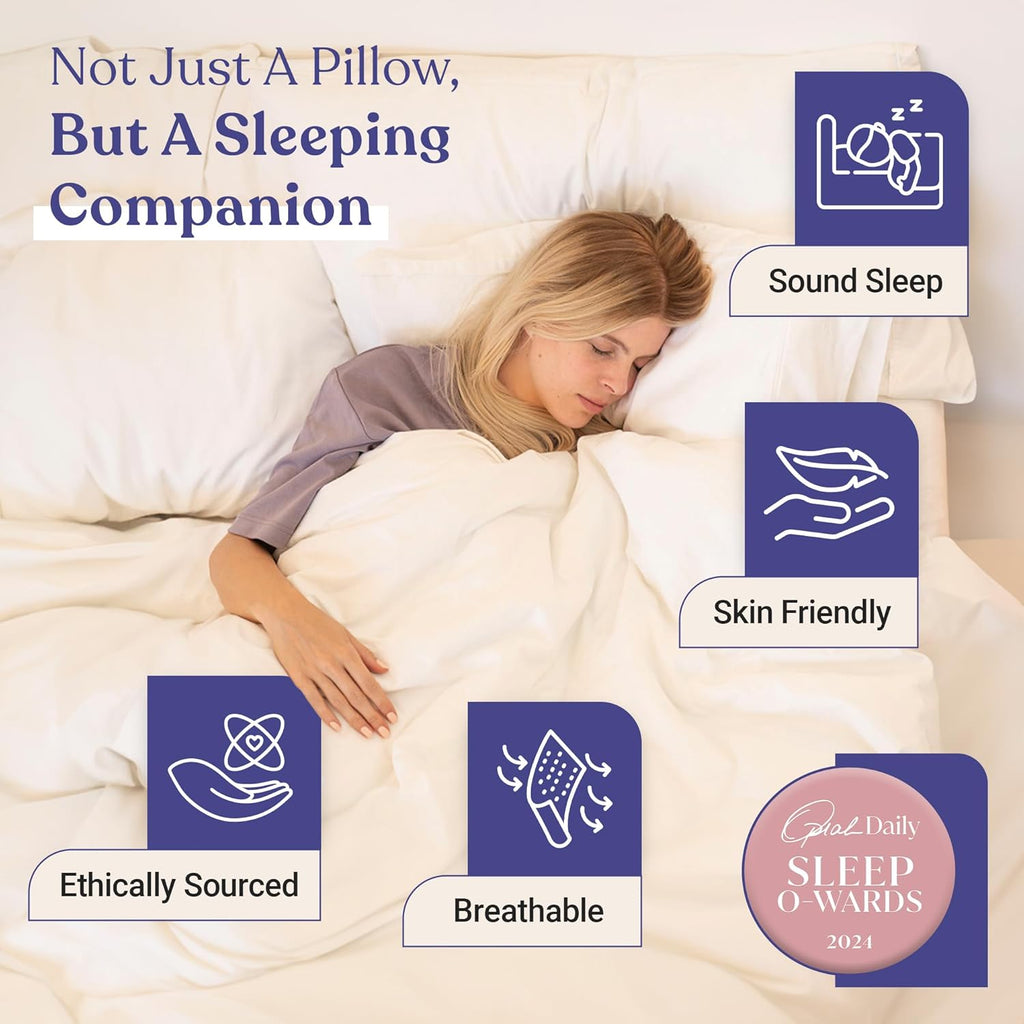 FluffCo Zen Fluff™ Down Standard/Queen Pillow with 600 Fill Power White Duck Down Stomach Sleeper Pillows - Luxury Hotel Quality 300 Thread Count - 100% Cotton Feather Pillows (Queen Size 1 Pack)