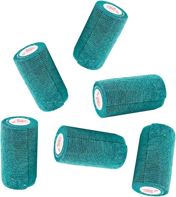 4 Inch Vet Wrap Tape Bulk (Hunter Green) (Pack of 6) Self Adhesive Adherent Adhering Flex Bandage Grip Roll for Dog Cat Pet Horse