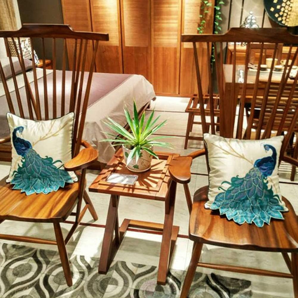 vctops Embroidered Peacock Decorative Throw Pillow Case Silky Satin Cushion Cover Peacock 2 18"X18"