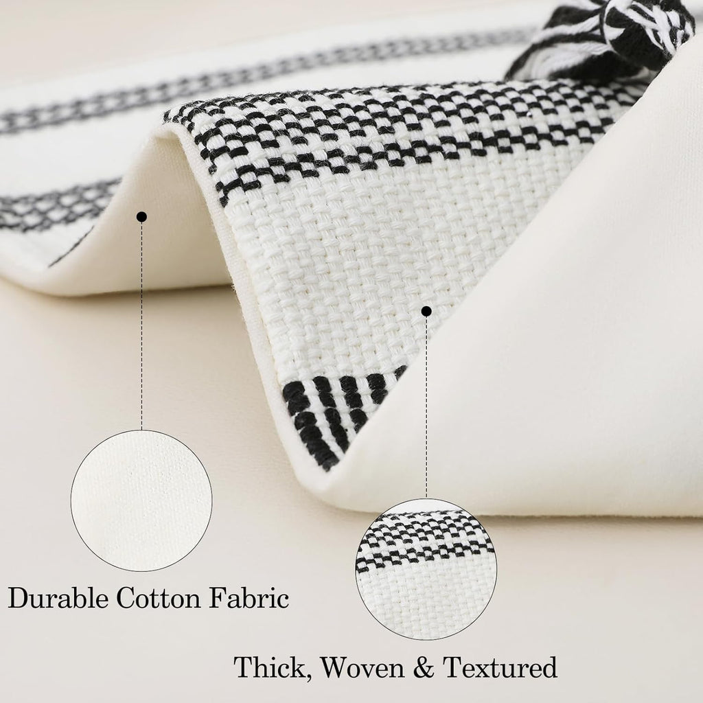Smile Bee Boho Outdoor Couch Throw Pillow Covers Set of 2, Decorative Thick Woven Striped Accent Neutral Pillow Covers with Tassels for Bed Sofa Home Decor, 18x18 Inch, Black and Cream White
