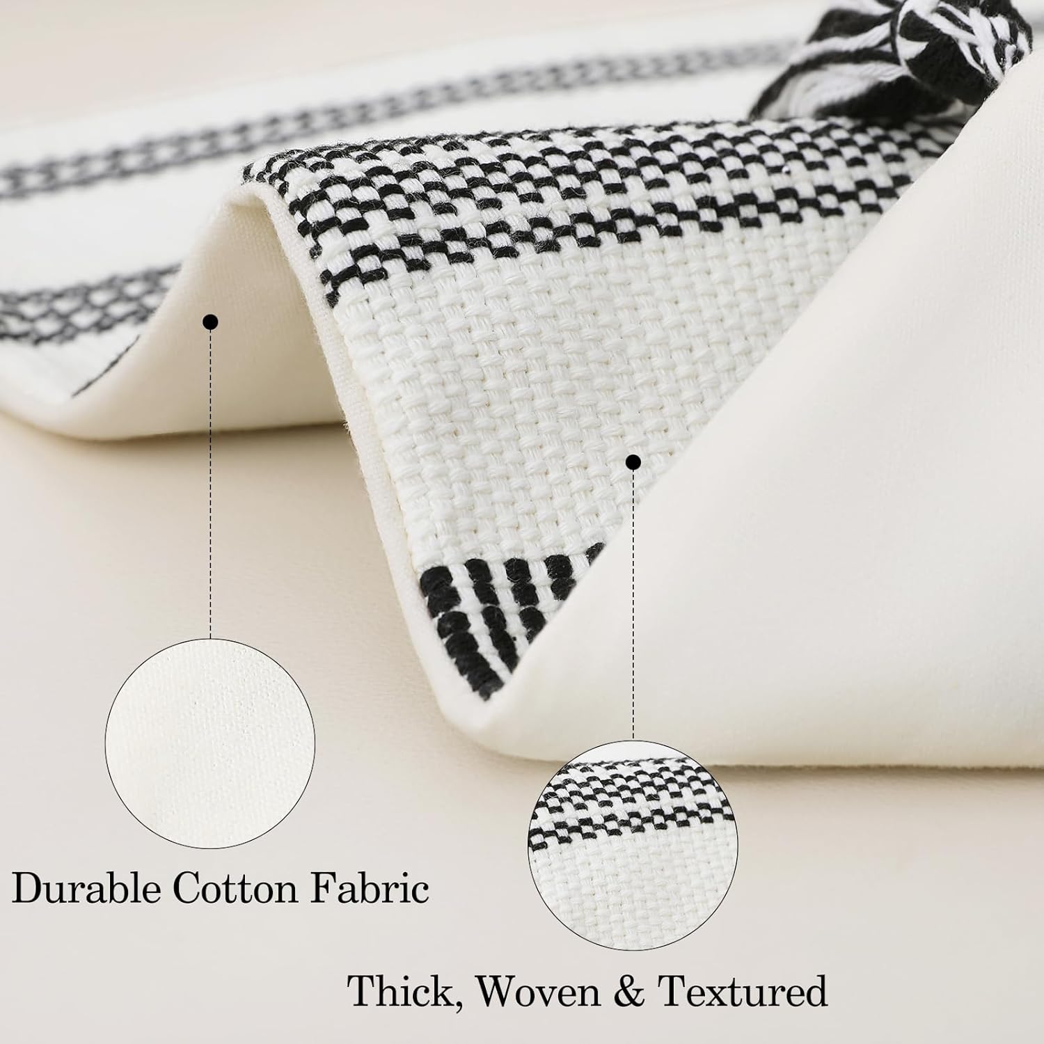 Smile Bee Boho Outdoor Couch Throw Pillow Covers Set of 2, Decorative Thick Woven Striped Accent Neutral Pillow Covers with Tassels for Bed Sofa Home Decor, 20x20 Inch, Black and Cream White