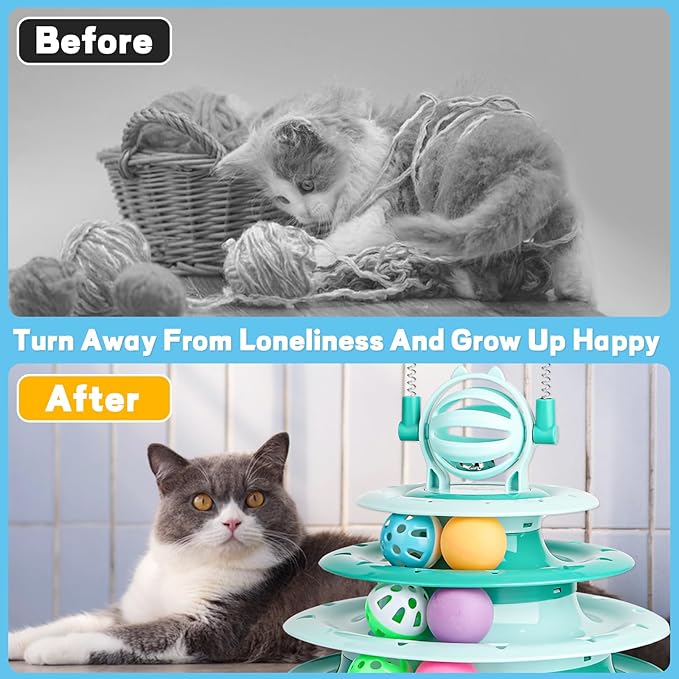 Cat Toy Interactive Pet Plaything for Indoor Kitten Interactive Kitty Puzzle Ball with 2 Cat-Tease (Green)