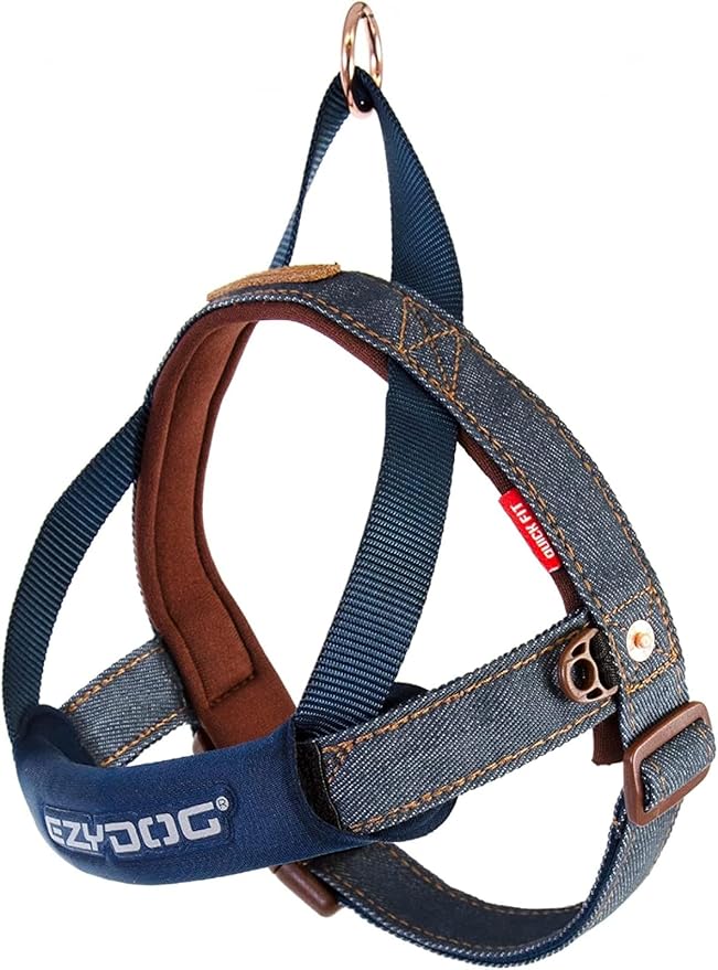 EzyDog Quick Fit Dog Harness – No Pull Harness for Training, Everyday Walking, and Easy Control - Adjustable Fit, Reflective, and Padded (X-Large, Denim)