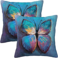 bassyil Blue Butterfly Throw Pillow Covers Decorative Linen Pillow Cases Set of 2 Square Cushion Cover for Couch Sofa Bedroom Patio 18x18 Inch