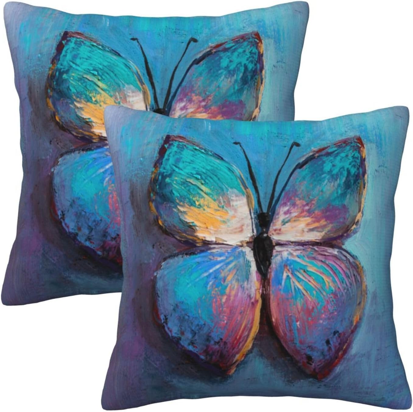 bassyil Blue Butterfly Throw Pillow Covers Decorative Linen Pillow Cases Set of 2 Square Cushion Cover for Couch Sofa Bedroom Patio 18x18 Inch