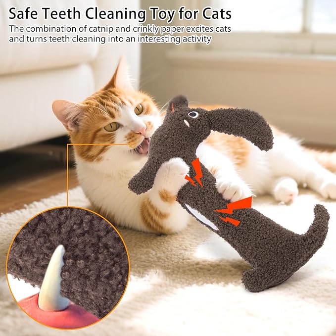 Cat Toy Kicker Pillow Large, Crinkle Sound Refillable Catnip Toy for Indoor Cats Kitten, Durable Plush Kitty Kicking Toy for Cat Chew Teeth Cleaning, Puppy Shape, Brown