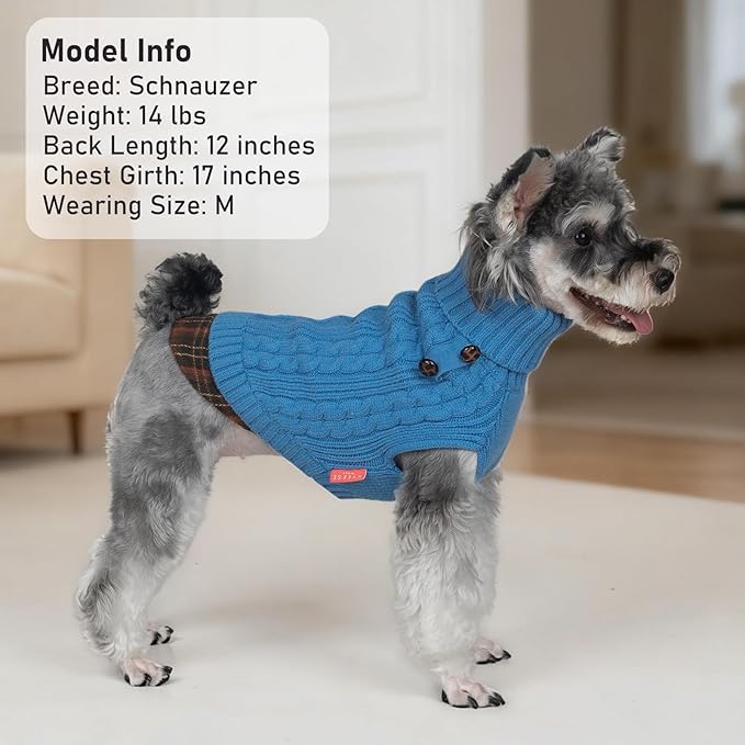KYEESE Dog Sweater Stretchy Knitwear Cat Clothes with Gingham Patchwork Thick Pet Coat for Fall Winter Cold Weather Warm Turtleneck Medium Dogs Sweater Soft Pullover Dog Sweaters for Medium Dogs Boy
