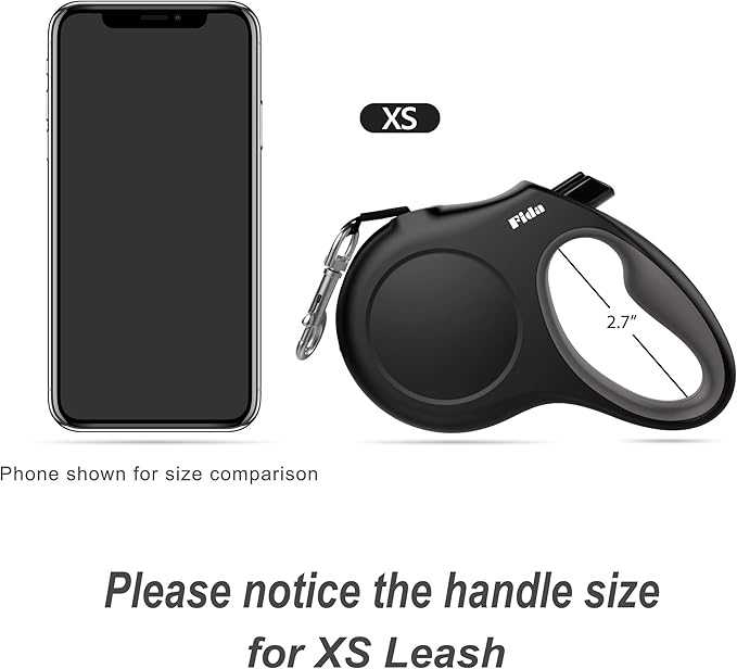 Fida Retractable Dog Leash with Dispenser and Poop Bags, 10 ft Pet Walking Leash for X-Small Dog or Cat up to 18 lbs, Anti-Slip Handle, Tangle Free, Reflective Nylon Tape (XS, Black)