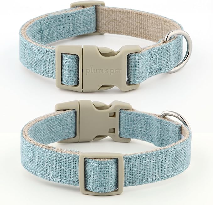 Plutus Pet Cotton Hemp Dog Collar and Leash Set, Adjustable Collar for Small, Medium, and Large Dogs, Heavy Duty and Soft on Skin, Light Blue, M