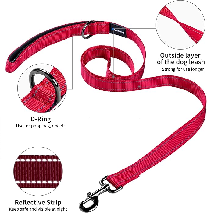 Annchwool No Pull Dog Harness with Padded Handle+5 Ft Leash,Reflective Strip Escape Proof and Quick Fit to Adjust Dog Harness,Easy for Training Walking for Small & Medium and Large Dogs(Red-Set,S)