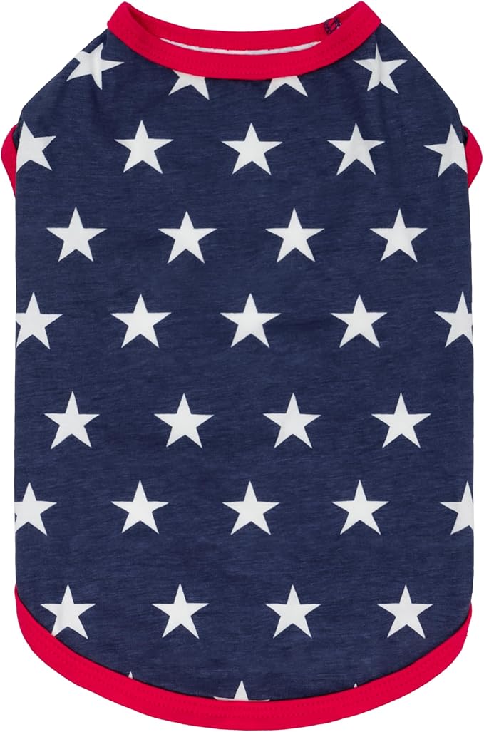 Fitwarm Patriotic Star Dog Shirt for 4th of July, Memorial Day, Independence Day, Holiday Dog Clothes for Small Dogs Boy Girl, Pet Cat Outfit, 100% Breathable Cotton, Red, Navy Blue, White, XXL