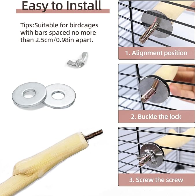 Hamiledyi Wood Bird Perch Stand Parrot Stand Branch Natural Wood Stick Paw Grinding Cage Accessories for Small Birds Parrots Parakeets Cockatiels Conures Lovebirds(2 Pcs)