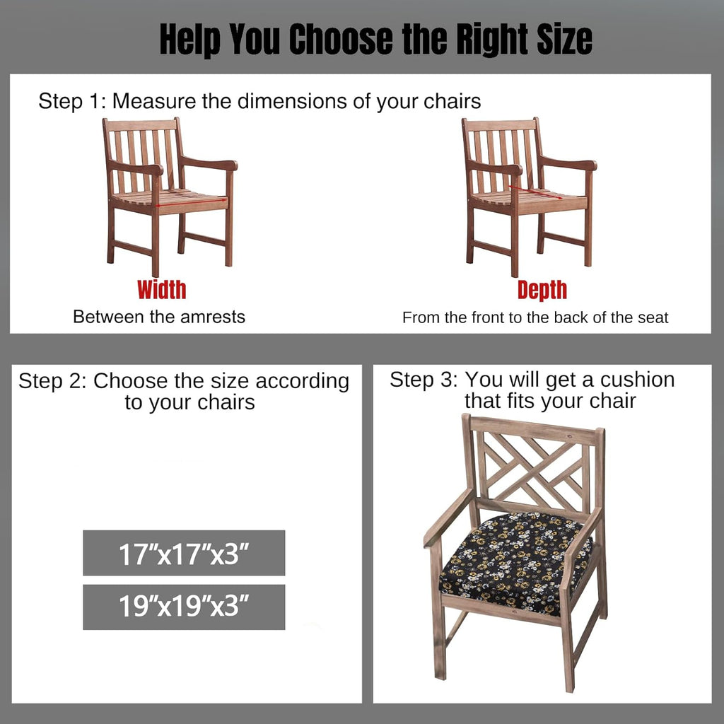 idee-home Outdoor Chair Cushions Set of 4, Thick 17" x 17" x 3" Outdoor Seat Cushions Patio Furniture Waterproof with Ties, Dining Pads