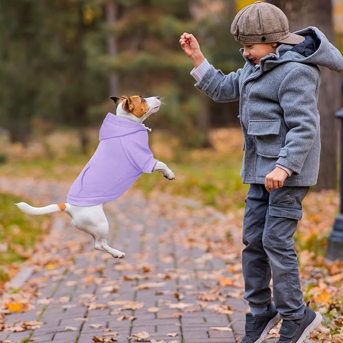 Dog Sweaters,Dog Hoodie,Cozy Fleece Interior Sweatshirt with Hood & Pocket,Leash Hole,Pet Clothes Sweater for Small,Medium,and Large Dogs,Light Purple&M