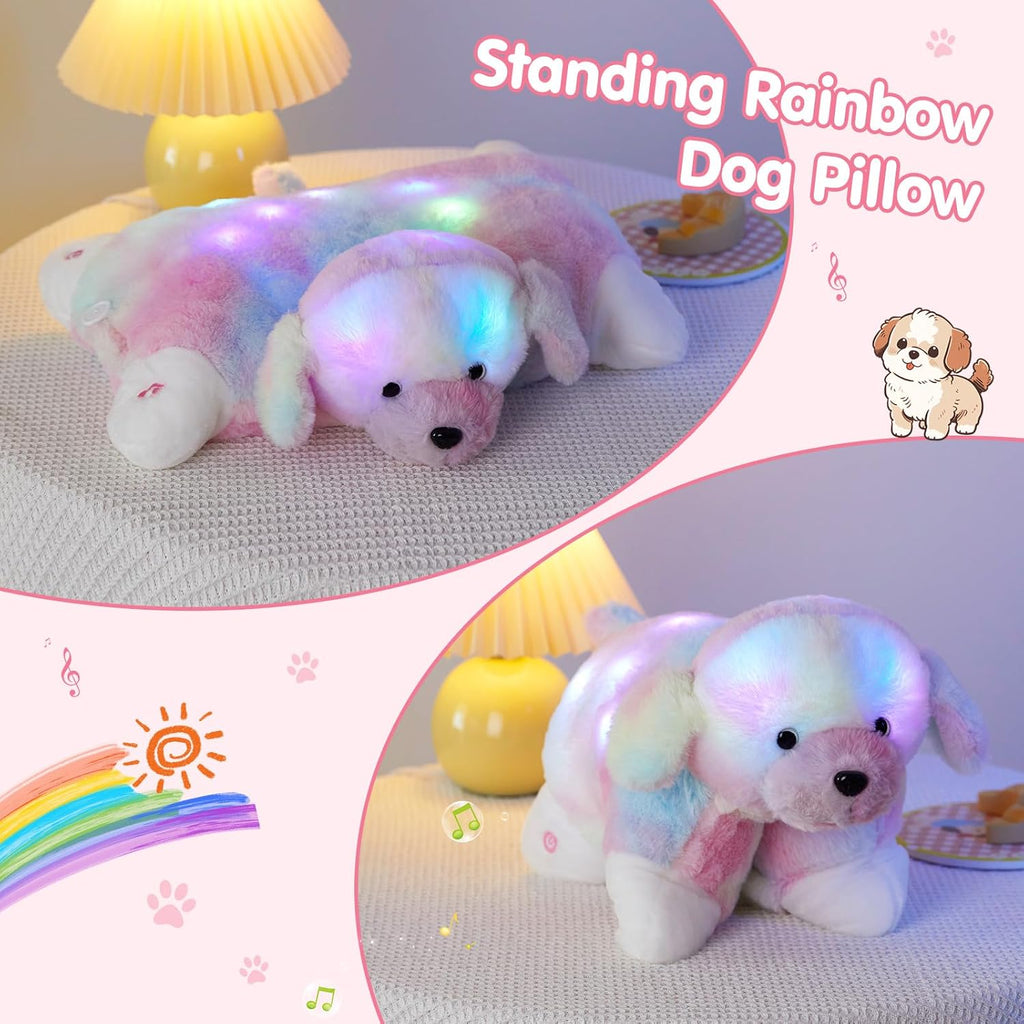 Glow Guards 14" Light Up Musical Rainbow Dog Stuffed Animal Sofa Decors Christmas Children's Day Birthday Gifts for Toddlers Kids (Rainbow Dog, LED & Music)