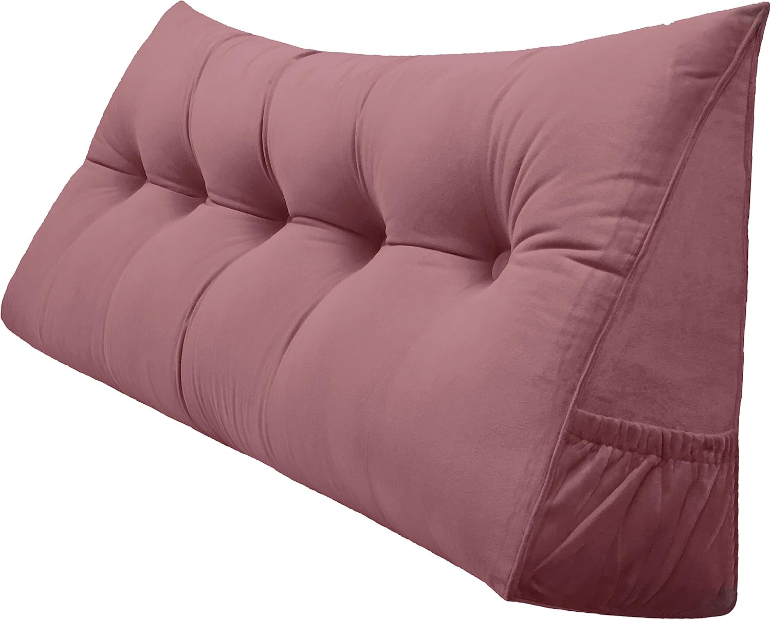 Triangular Reading Bed Rest Pillow Large Bolster Cushion Headboard Backrest Wedge Pillow with Removable Cover and Two Large Side Pockets (Pink, California King: 71 x 8 x 20 inches)