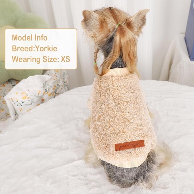 Dog Sweaters for Small Dogs Girl Male Dog, Sweater, Soft Fleece Pet Winter Clothes Boy Girl, Fuzzy Sweatshirts Flannel Jacket Puppy Coat,S,Khaki