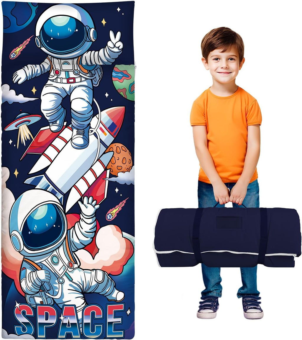 Toddler Nap Mat Kids Sleeping Bag 59‘’×24‘’, Soft Slumber Bag with Removable Pillow for Kids Girls Boys,Roll Up Sleeping Mat Lightweight for Camping,Daycare, Kindergarden