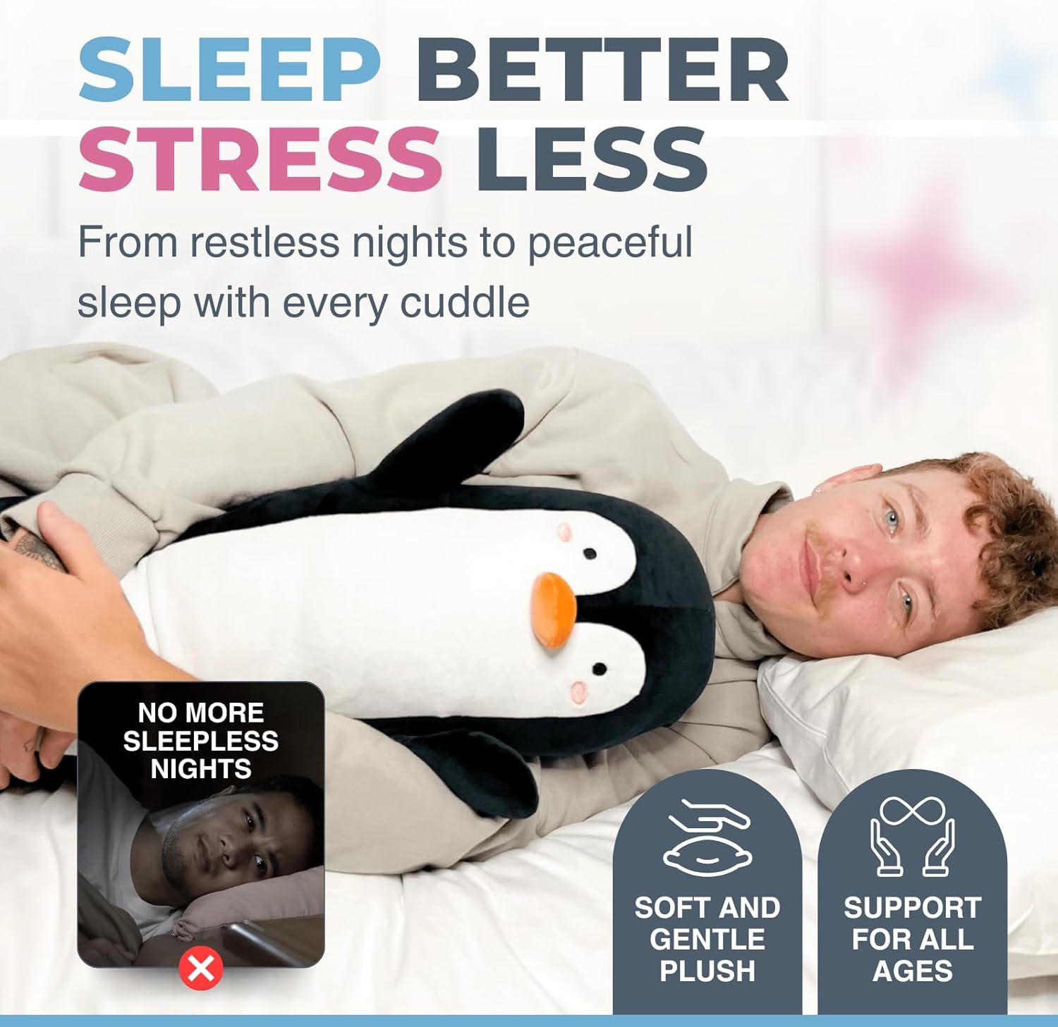 Penguin Plush Body Pillow for Kids | Long Stuffed Animal Cuddle Pillow | Soft Hugging Toy | Plushie Gift for Girls & Boys | Long Plush Body Pillow for Sleep & Comfort | Medium, 35 Inches