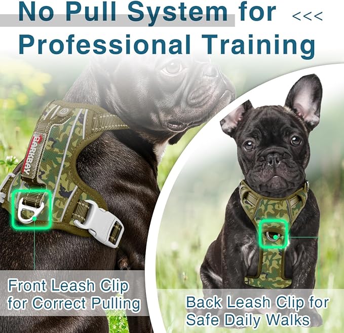 BARKBAY Dog Harness No Pull with ID Tag Pocket - Heavy Duty, Reflective, Easy Control for Large Dogs(Camo,XS)
