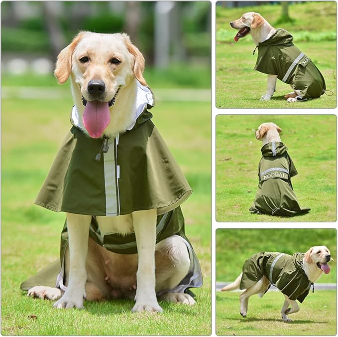 Pet Large Dog Raincoat Apparel Poncho Waterproof for Medium Large Sized for Dog Raincoat Clothes Jacket (6XL, Green)