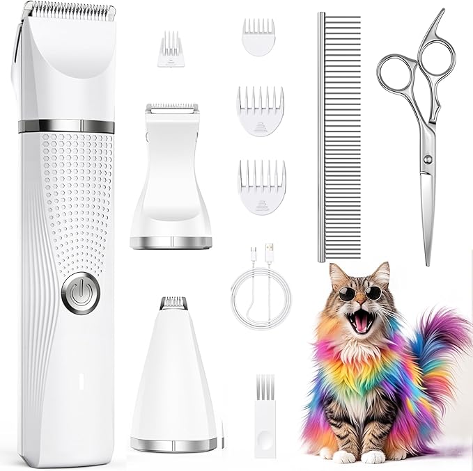 Cat Grooming Clippers Kit with Paw Trimmer, 3 in 1 Electric Pet Hair Trimmer Supplies for Thick Matted Hair, Heavy Coat Butt Shaver Cat Razor Fur Trimmer for Dogs at Home