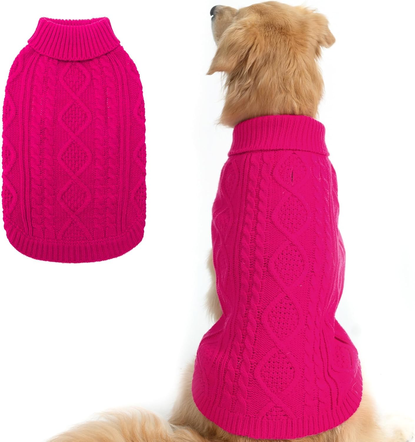 BINGPET Thermal Knitted Dog Sweater for Small Medium Large Dogs,Winter Dog Cat Coat Warm Sweartershirts Outfits,Classic Cable Knit Turtleneck Pullover Dog Jumper Coat Warm Sweartershirts