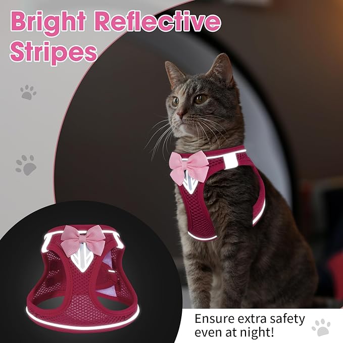 Cat Vest Harness and Leash Set for Walking Escape Proof, Adjustable Kitten Harness Breathable Mesh with Reflective Strips Harness for Kitty Puppy Bunny (Pink,XS)