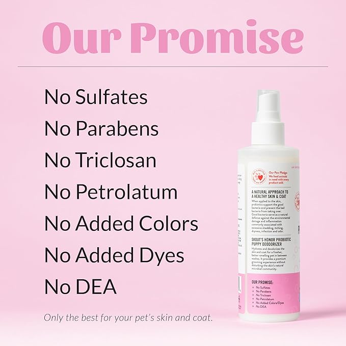 SKOUT'S HONOR Pet Deodorizer Spray- Hydrating Daily-Use with Avocado Oil & Omega-3s, Microbiome Friendly Certiified, Paraben & Sulfate-Free, 97% Natural, 8oz, Happy Puppy, 2-Pack