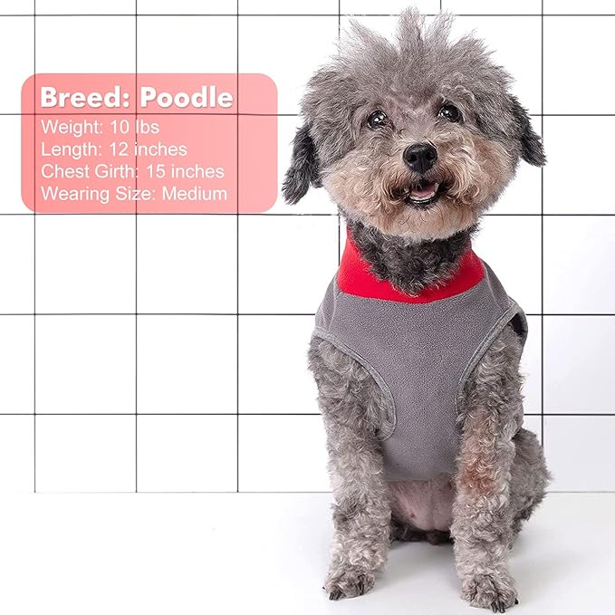 cyeollo 2 Pack Dog Fleece Sweater Stretchy Sweatshirt Vest with Reflective Stripe Pullover Jacket Lightweight Pet Dog Clothes for Small Dogs Grey & Red