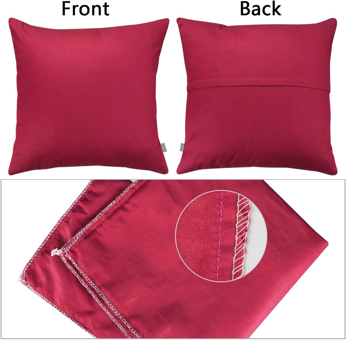 Thmyo 4-Pack 100% Cotton Comfortable Solid Decorative Throw Pillow Case, Square Cushion Cover Pillowcase Sublimation Blank Pillow Covers DIY Throw Pillowcase for Sofa(20x20 inch/ 50x50cm,Dark red)