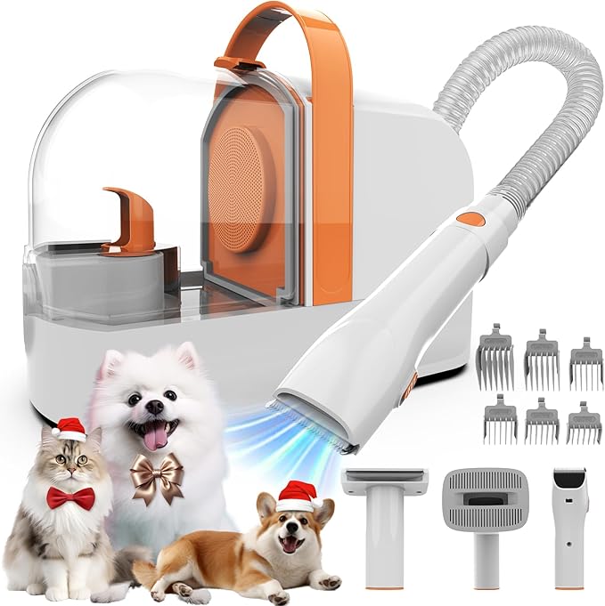 Dog Grooming Vacuum, Dog Grooming Kit with Pet Clippers, 12,000Pa Pet Hair Vacuum for Dogs, Low Noise Home Cleaning Tool in 1, PG10