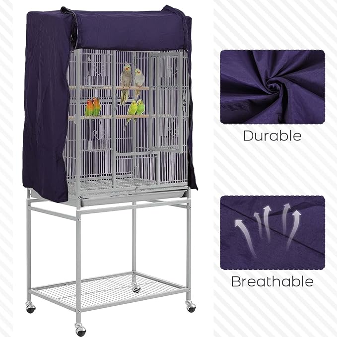 QBLEEV Birdcage Covers, Breathable Parrot Cage Cover Shade, Universal Blackout Windproof Light-Proof Covering Reduces Distractions Night Accessories Cloth Without Cage-17.7x24.8x31.5in (LxWxH)