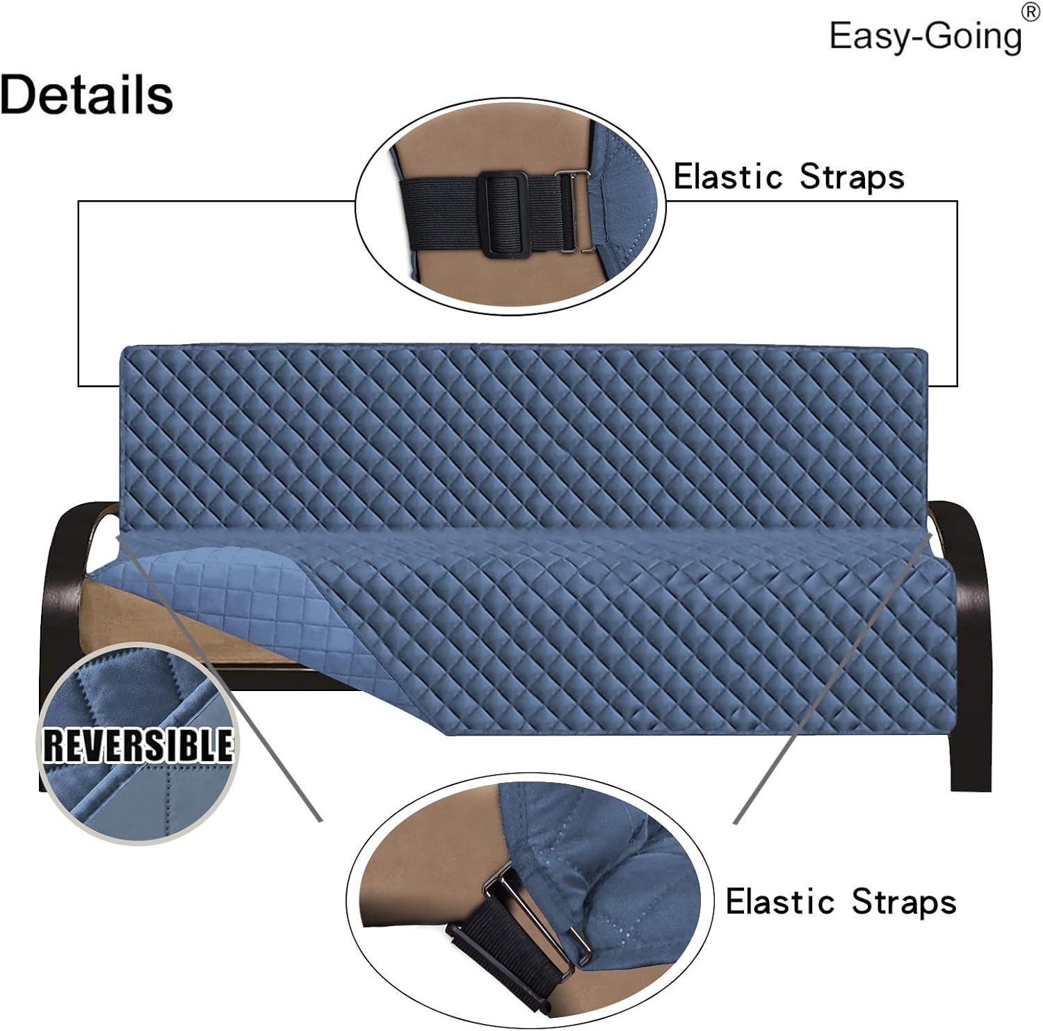 Easy-Going Futon Sofa Slipcover - Reversible Armless Couch Cover - Water Resistant for Pets & Kids (Dark Blue/Light Blue)