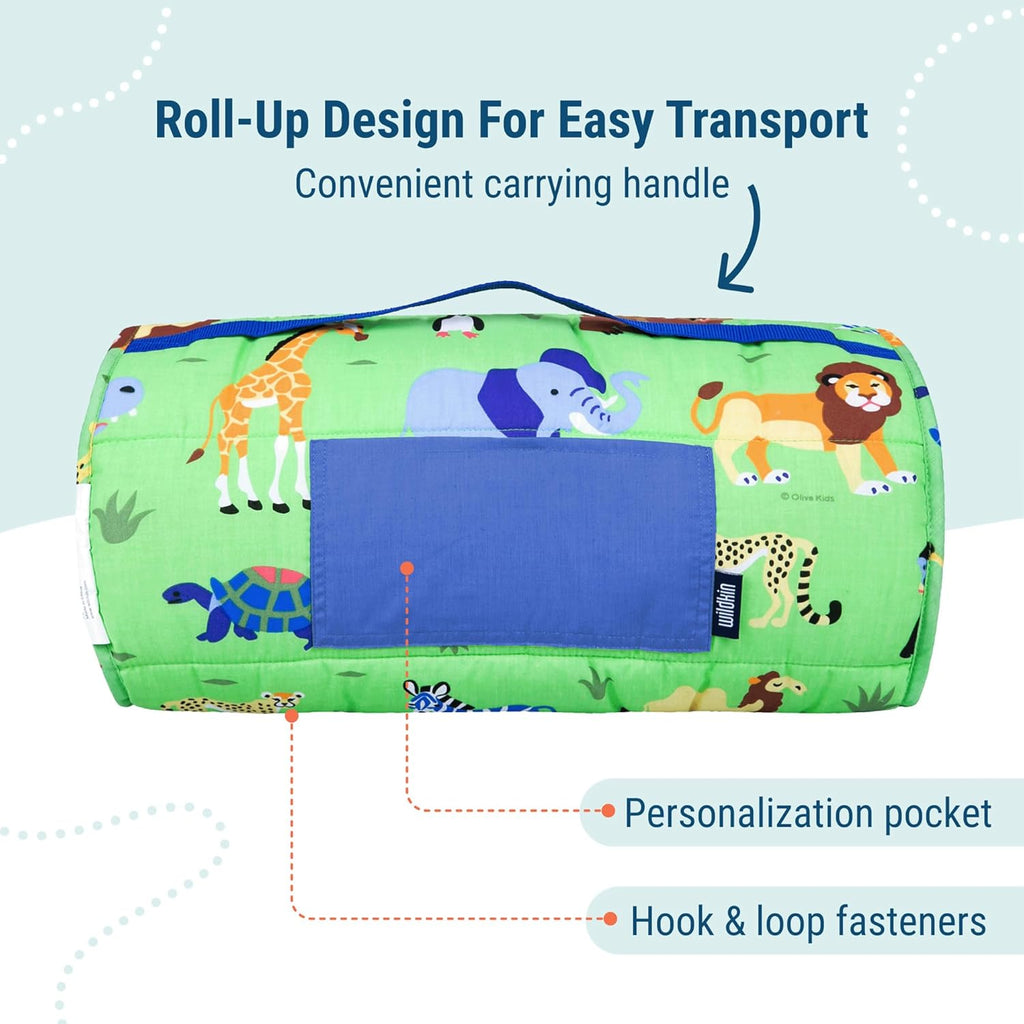 Wildkin Kids Original Nap Mat – Cozy Kids Sleep Mat with Pillow, Ideal for School & Travel - Wild Animals