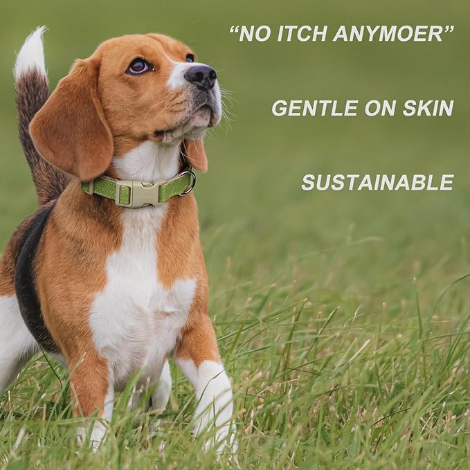 Plutus Pet Cotton Hemp Dog Collar and Leash Set, Adjustable Collar for Small, Medium, and Large Dogs, Heavy Duty and Soft on Skin, Green, L