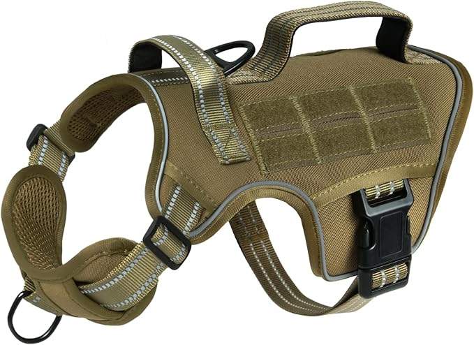 Small Dog Harness, Heavy Duty Tactical No Pull Dog Harness, No Choke, Easy On and Off Pet Vest with Molle System, Adjustable Reflective Dog Vest with Breathable Padded for Walking Hiking Training