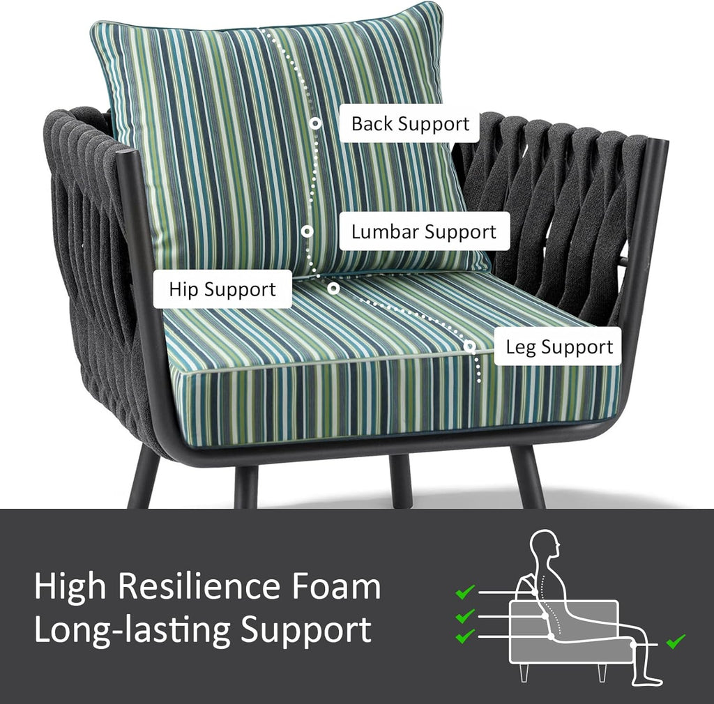 Sunbrella Outdoor Patio Chair Cushions Set, 24" x 24", Set of 2, Water-Repellent, Fade Resistant, Deep Seat Cushion for Backyard, Couch, Sofa and Patio Furniture, Troupe Caribbean