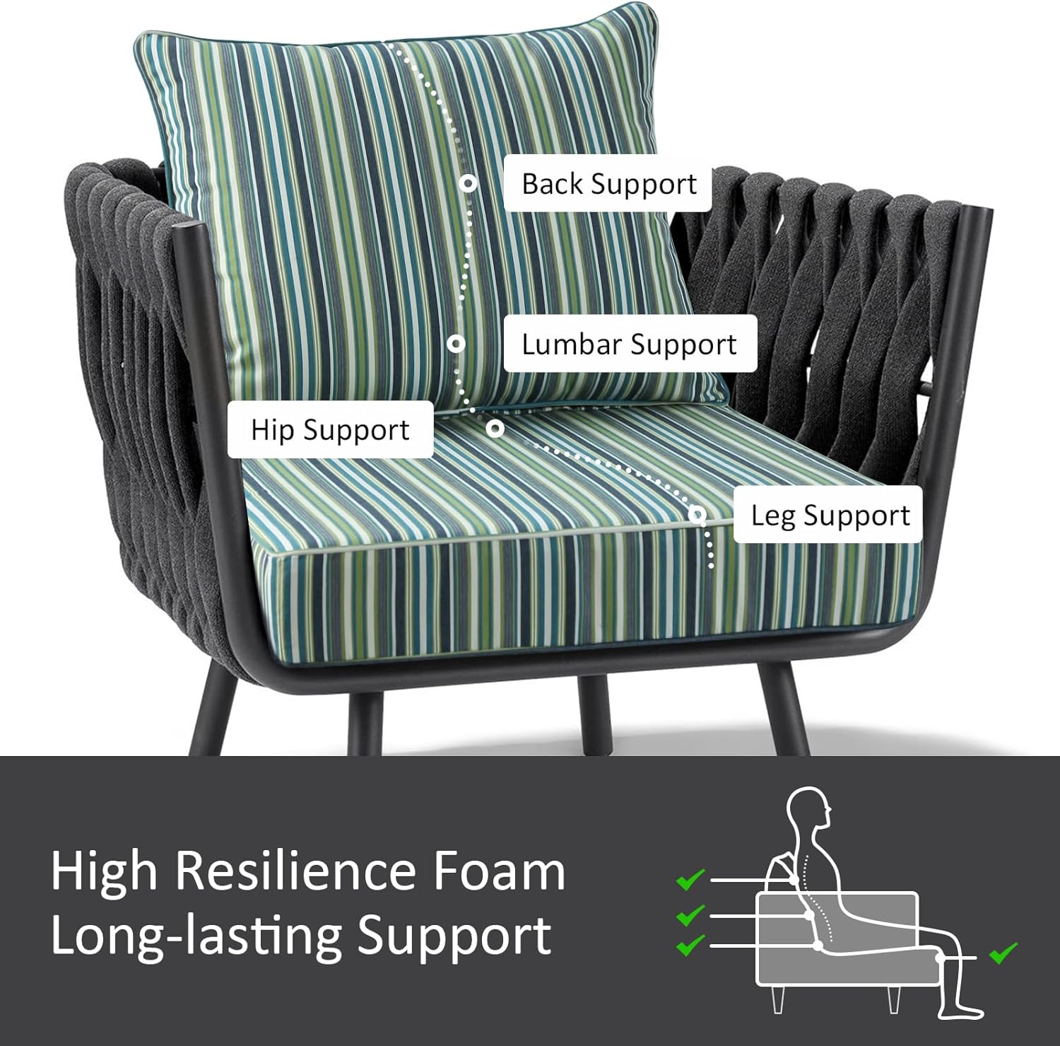 Sunbrella Outdoor Patio Chair Cushions Set, 24" x 24", Set of 2, Water-Repellent, Fade Resistant, Deep Seat Cushion for Backyard, Couch, Sofa and Patio Furniture, Troupe Caribbean