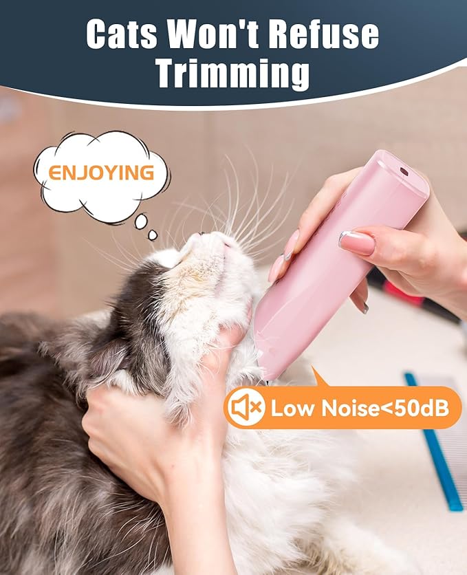 oneisall Pet Clipper for Cat Matted Hair, Pet Shaver for Cats Quiet Pet Clippers Waterproof Cordless Cat Clippers for Matted Hair Long Hair with Storage Bag (Pink)
