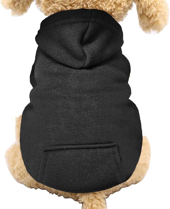 Jecikelon Winter Dog Hoodie Sweatshirts with Pockets Warm Dog Clothes for Small Dogs Chihuahua Coat Clothing Puppy Cat Custume (Black, Medium)