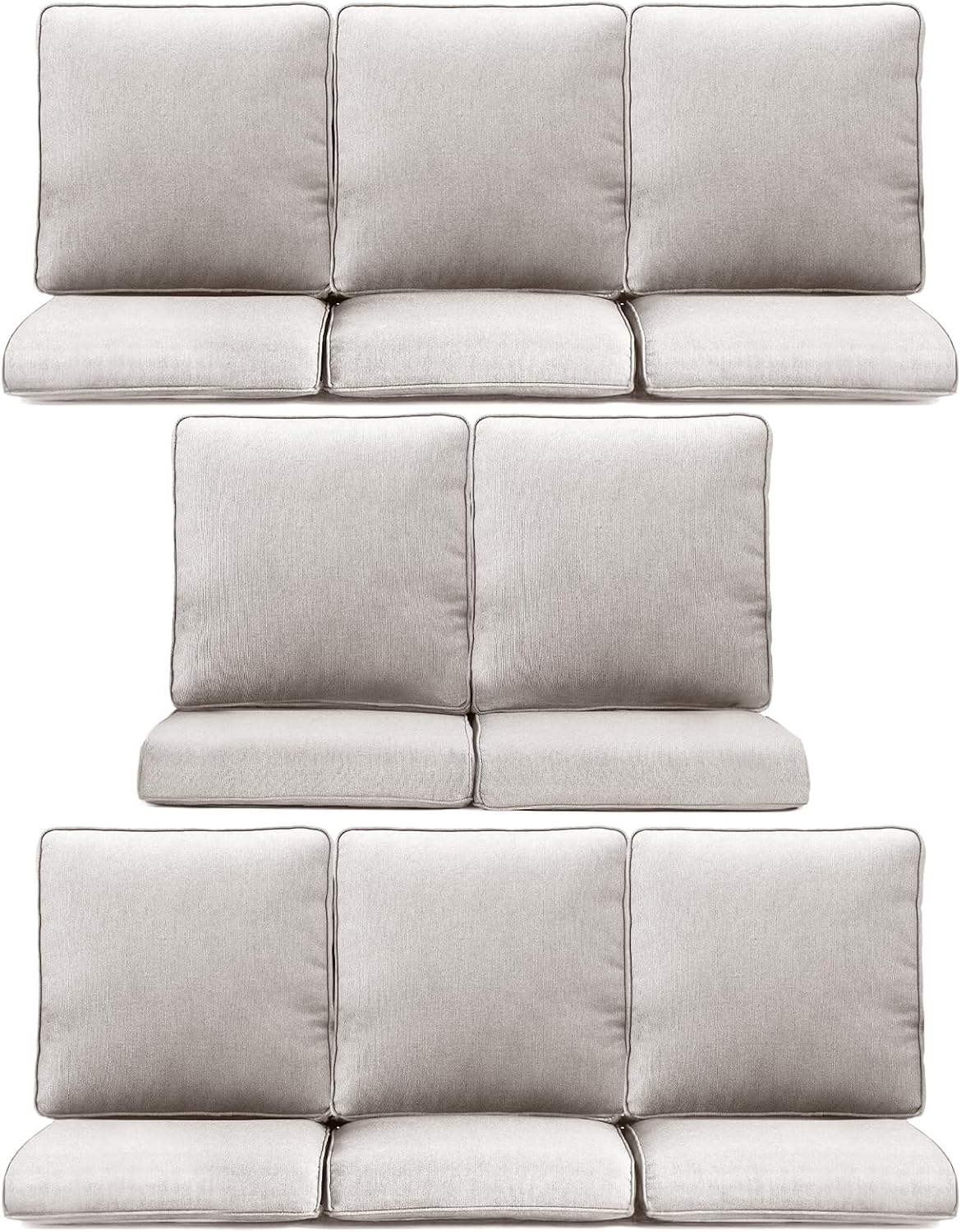 8-Piece Outdoor Patio Cushion Set - Fade & Water Resistant with Removable Olefin Cover, 22x24x4 Inch Memory Foam Cushions for Wicker Sectional Sofa – Beige/Regular