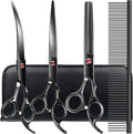 Professional Dog Grooming Scissors kit Black 5 in 1, Dog Shears for Grooming 6CR Premium Stainless Steel Grooming Scissors Kit for Dogs Cat Pet