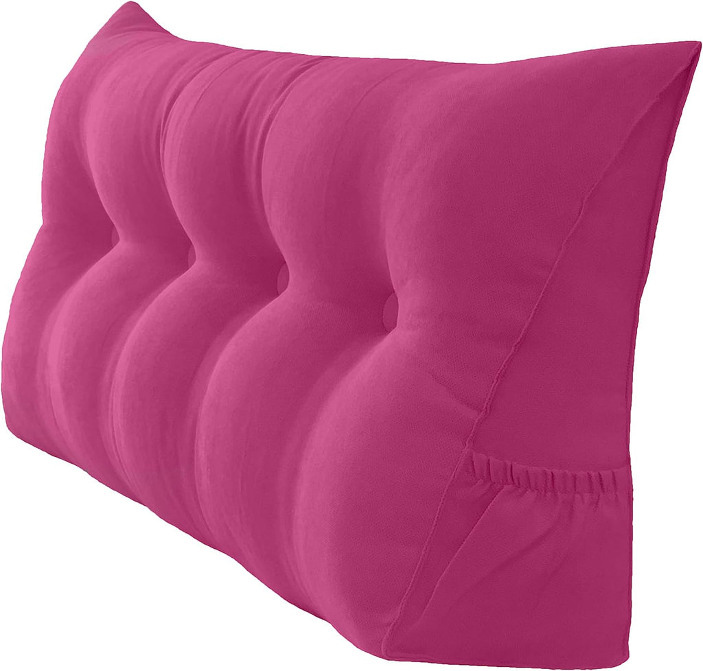 Triangular Reading Bed Rest Pillow Large Bolster Cushion Headboard Backrest Wedge Pillow with Removable Cover and Two Large Side Pockets (Magenta, 47 x 8 x 20 inches)
