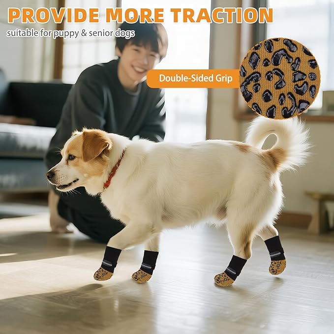 KOOLTAIL Anti Slip Dog Socks to Prevent Licking Paws,Dog Shoes for Hot Pavement, Reflective Traction Control Grip Booties, Dogs Boots & Paw Protector for Hardwood Floors Small Medium Large Senior Dogs