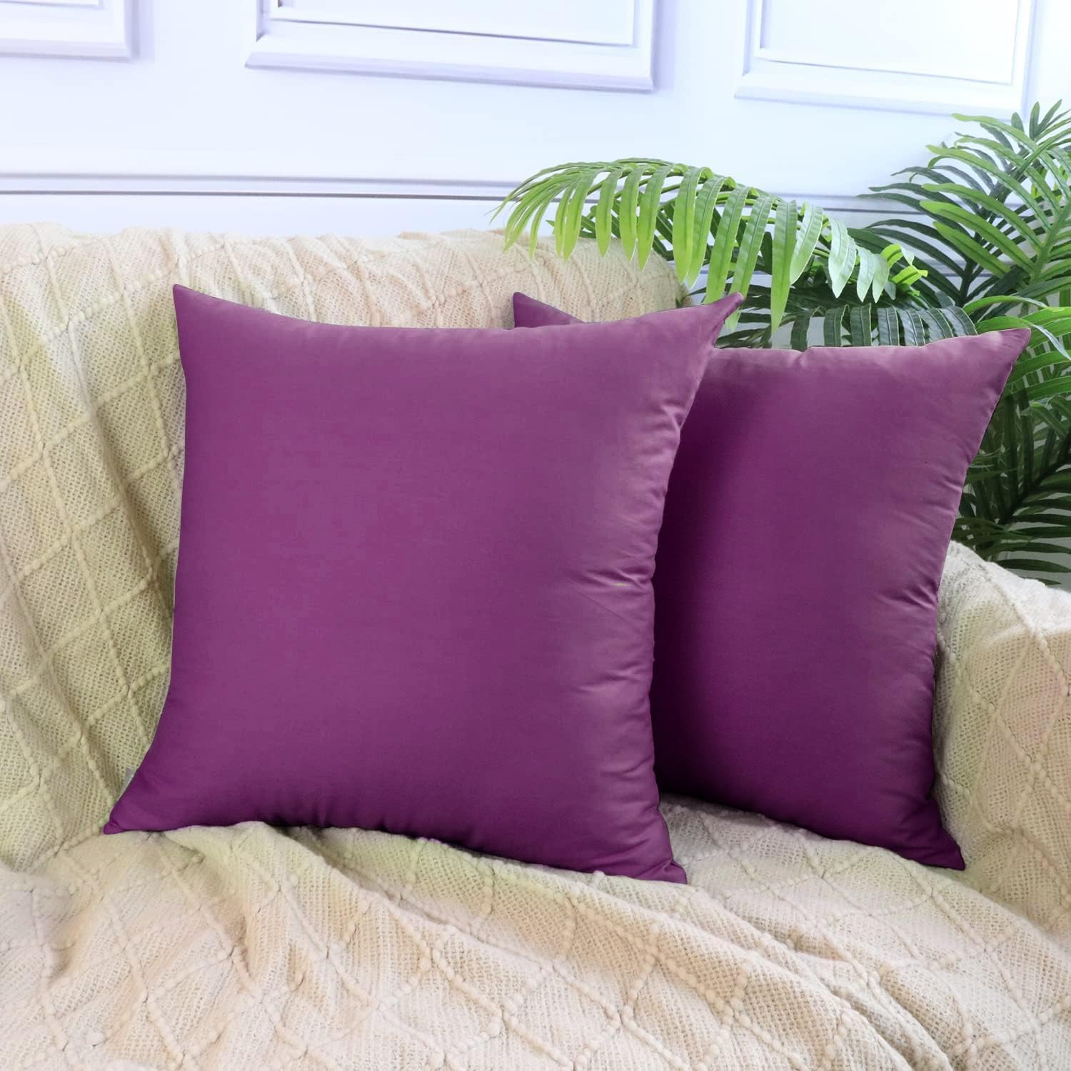 4-Pack 100% Cotton Comfortable Solid Decorative Throw Pillow Case,Thmyo Square Cushion Cover Pillowcase Sublimation Blank Pillow Covers DIY Throw Pillowcase(20x20 inch/ 50x50cm,Dark Reddish Purple)