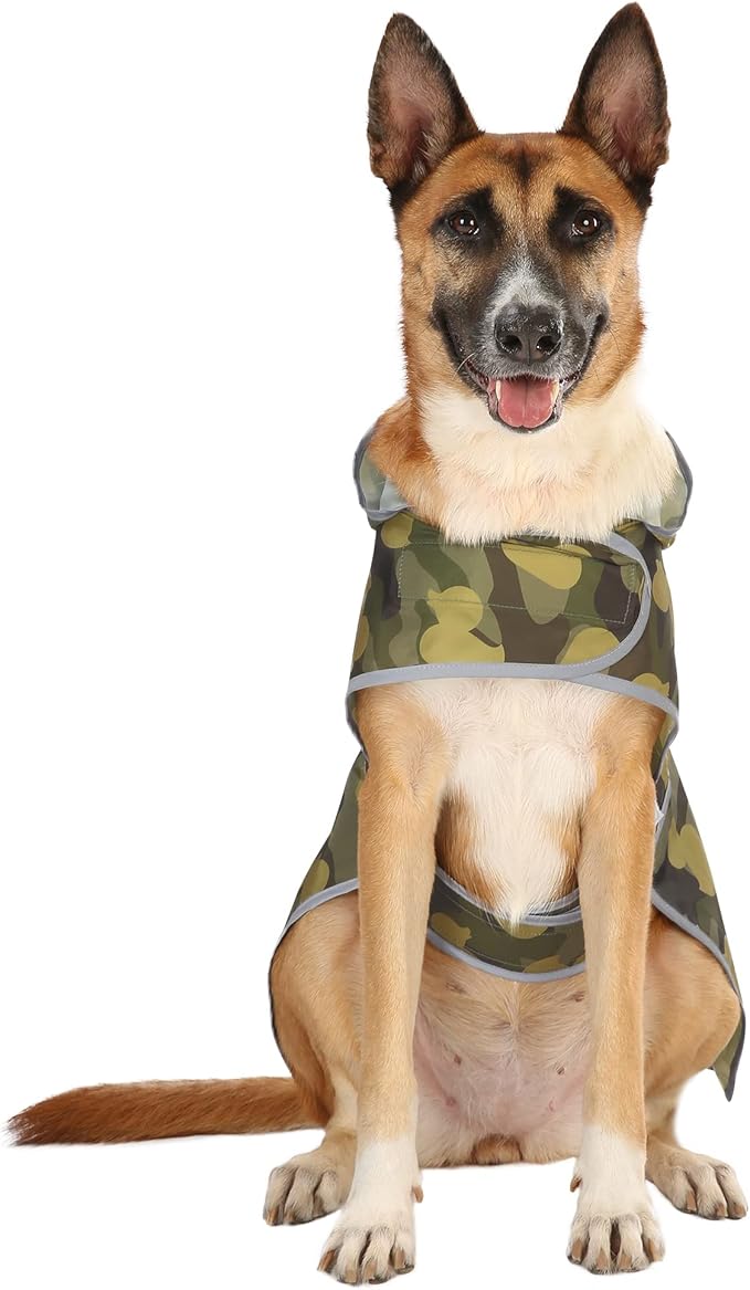 Dog Rain Coat for Large Dogs Waterproof Hooded Rain Jacket with Reflective Strips Leash Hole & Poncho Adjustable Fit (CamoDuck,XL)