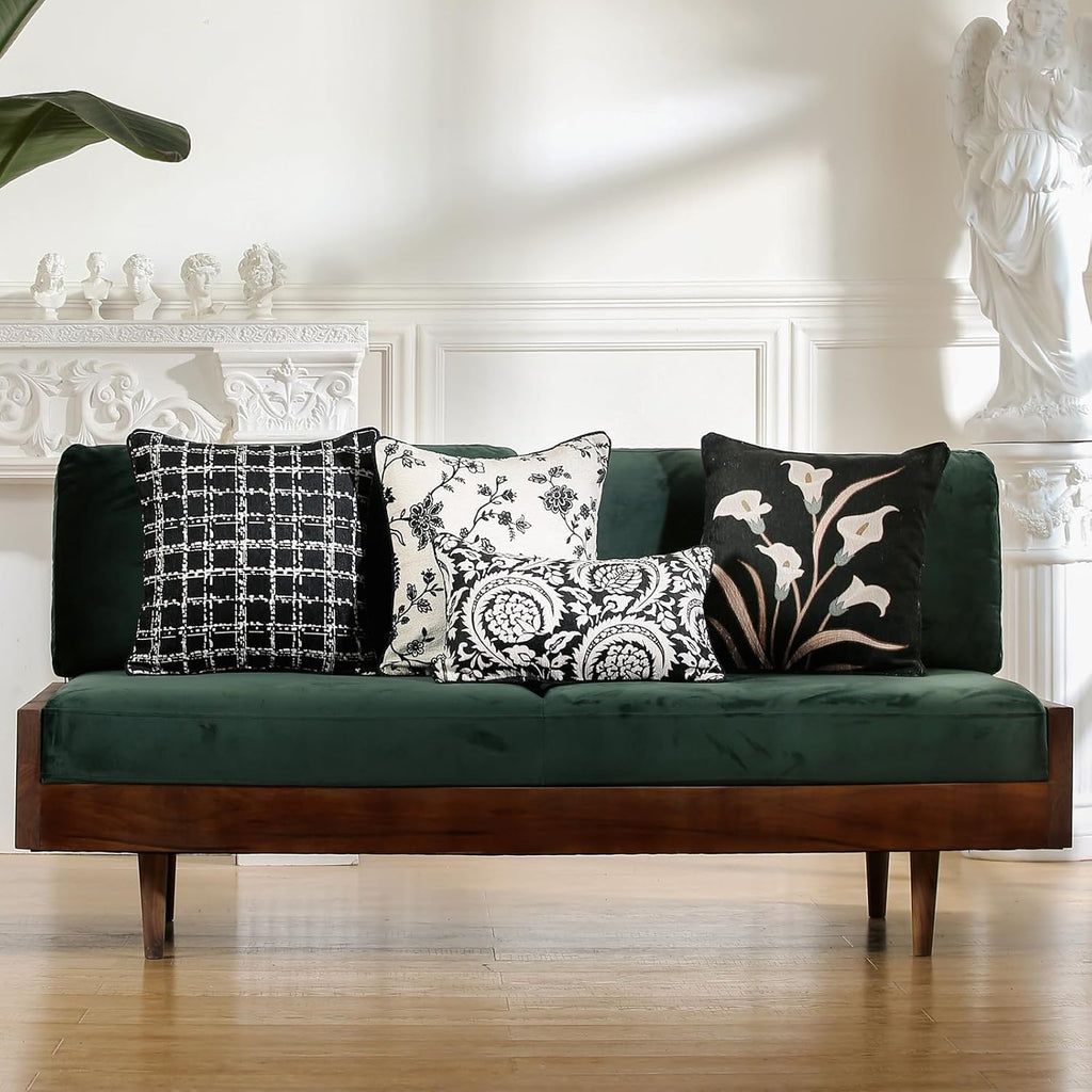 Black Throw Pillow Covers,Elegant Floral White Calla Lily Pattern Linen Pillowcases,Decorative Square Pillow Covers Cushion Covers for Couch Bed Sofa Chair 18x18 Inches